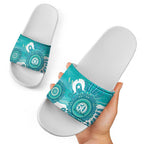 NAIDOC Week 2026 Slide Sandals 50 Years Deadly Dhari Cyan Aboriginal Art