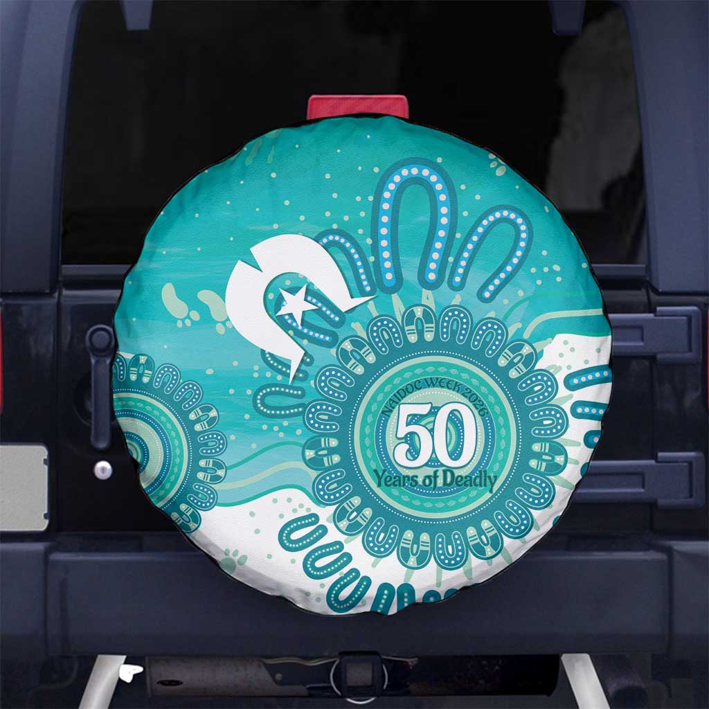 NAIDOC Week 2026 Spare Tire Cover 50 Years Deadly Dhari Cyan Aboriginal Art