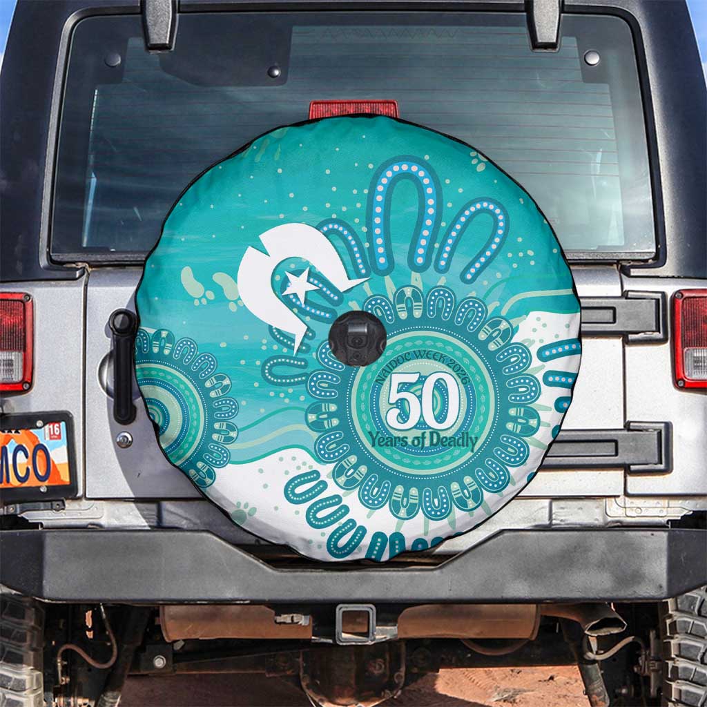 NAIDOC Week 2026 Spare Tire Cover 50 Years Deadly Dhari Cyan Aboriginal Art