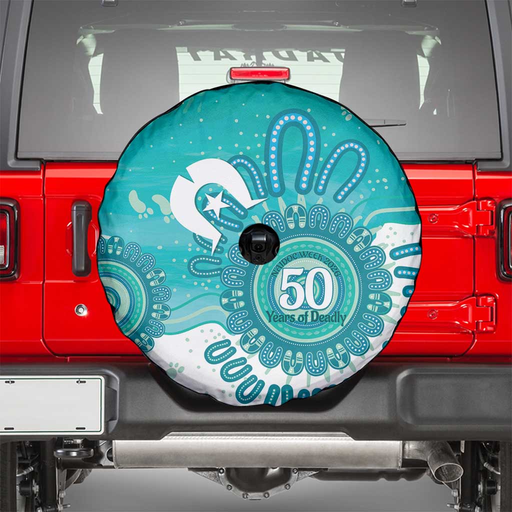 NAIDOC Week 2026 Spare Tire Cover 50 Years Deadly Dhari Cyan Aboriginal Art