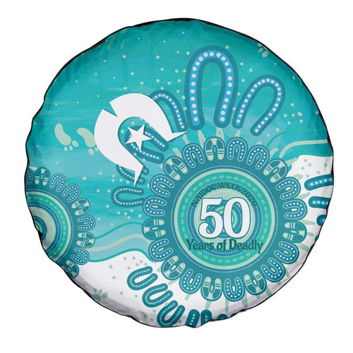 NAIDOC Week 2026 Spare Tire Cover 50 Years Deadly Dhari Cyan Aboriginal Art