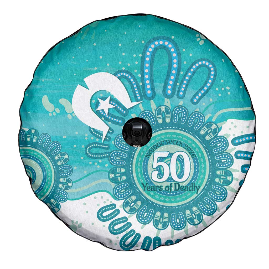 NAIDOC Week 2026 Spare Tire Cover 50 Years Deadly Dhari Cyan Aboriginal Art