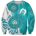 NAIDOC Week 2026 Sweatshirt 50 Years Deadly Dhari Cyan Aboriginal Art