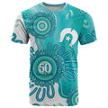 NAIDOC Week 2026 T Shirt 50 Years Deadly Dhari Cyan Aboriginal Art