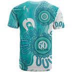 NAIDOC Week 2026 T Shirt 50 Years Deadly Dhari Cyan Aboriginal Art