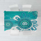 NAIDOC Week 2026 Tablecloth 50 Years Deadly Dhari Cyan Aboriginal Art