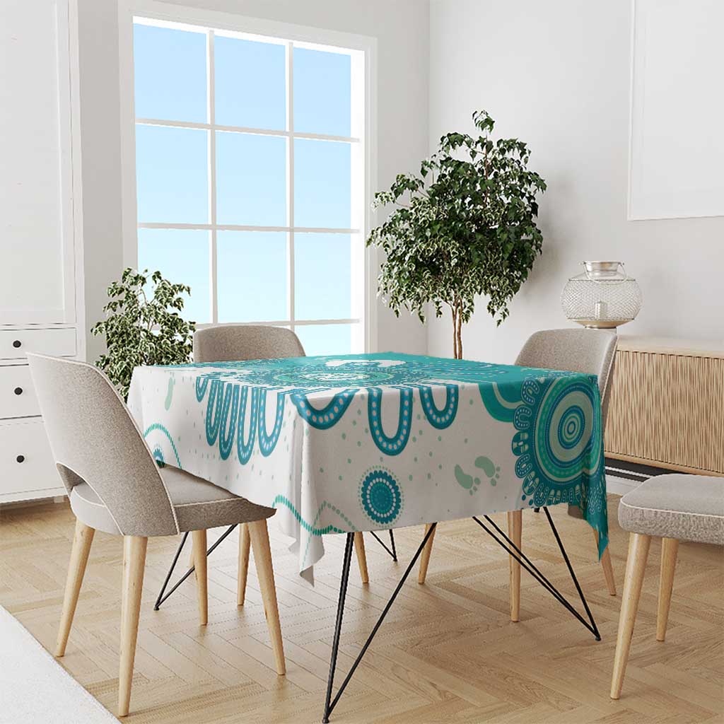 NAIDOC Week 2026 Tablecloth 50 Years Deadly Dhari Cyan Aboriginal Art