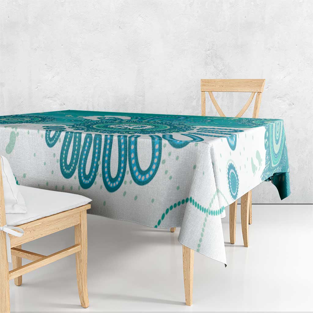 NAIDOC Week 2026 Tablecloth 50 Years Deadly Dhari Cyan Aboriginal Art