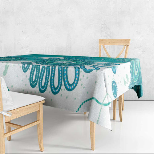 NAIDOC Week 2026 Tablecloth 50 Years Deadly Dhari Cyan Aboriginal Art