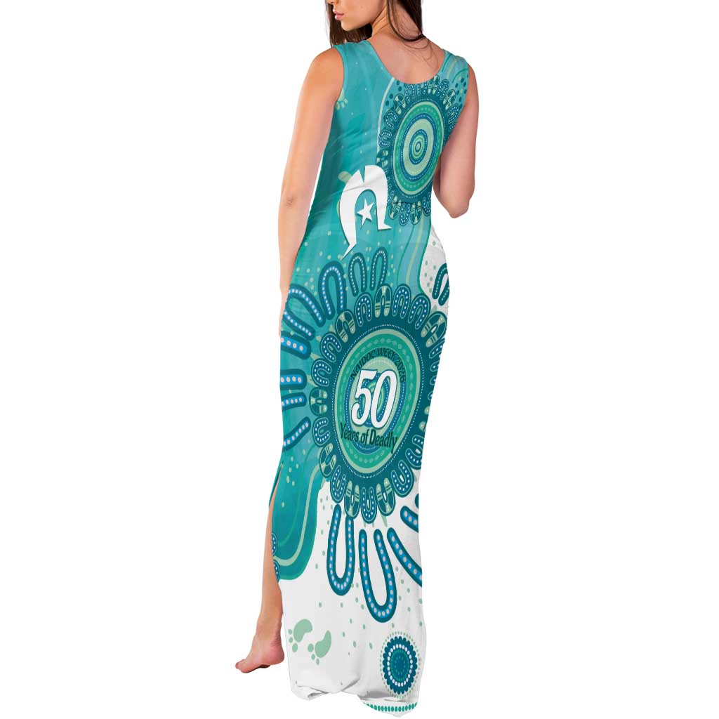 NAIDOC Week 2026 Tank Maxi Dress 50 Years Deadly Dhari Cyan Aboriginal Art