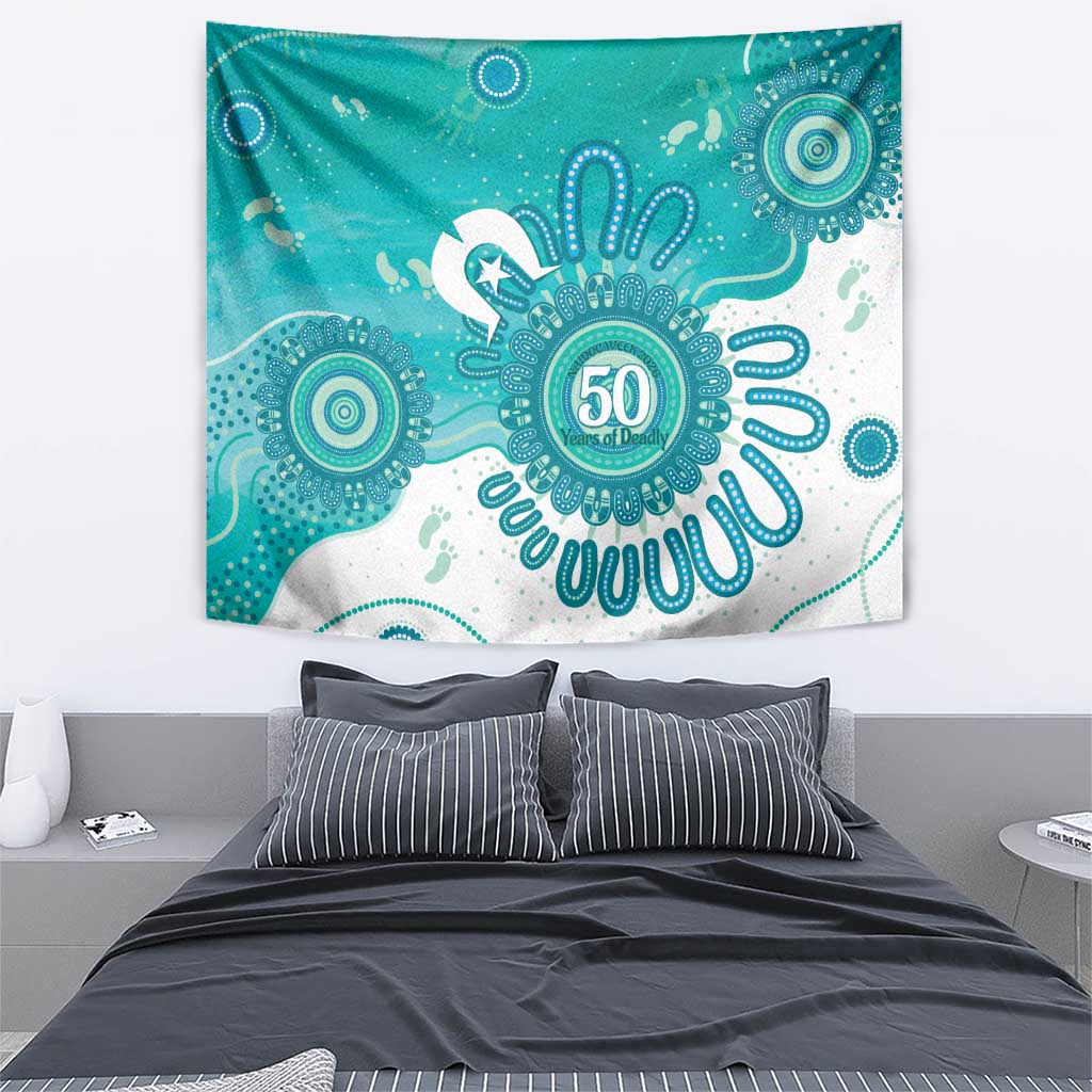 NAIDOC Week 2026 Tapestry 50 Years Deadly Dhari Cyan Aboriginal Art