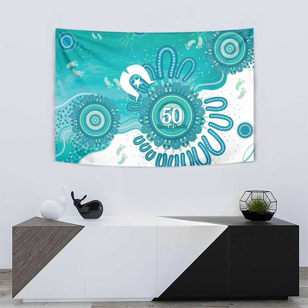 NAIDOC Week 2026 Tapestry 50 Years Deadly Dhari Cyan Aboriginal Art
