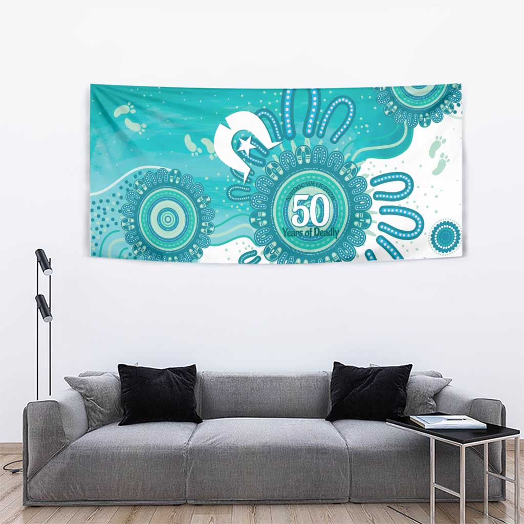 NAIDOC Week 2026 Tapestry 50 Years Deadly Dhari Cyan Aboriginal Art
