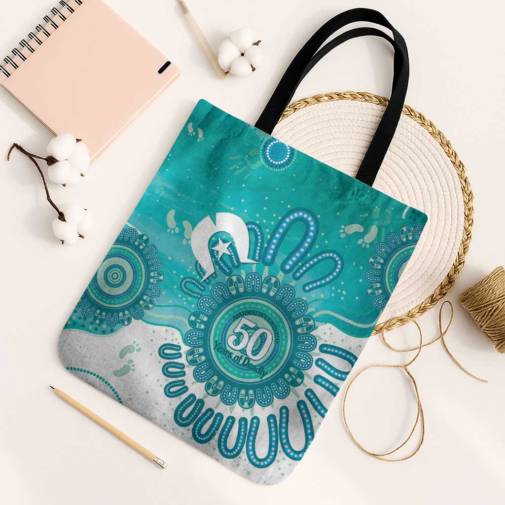 NAIDOC Week 2026 Tote Bag 50 Years Deadly Dhari Cyan Aboriginal Art
