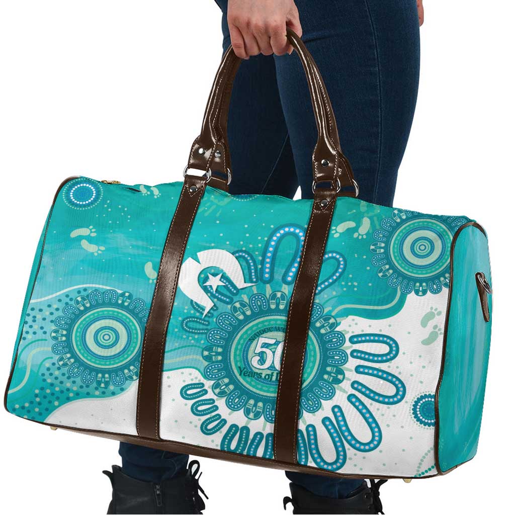 NAIDOC Week 2026 Travel Bag 50 Years Deadly Dhari Cyan Aboriginal Art