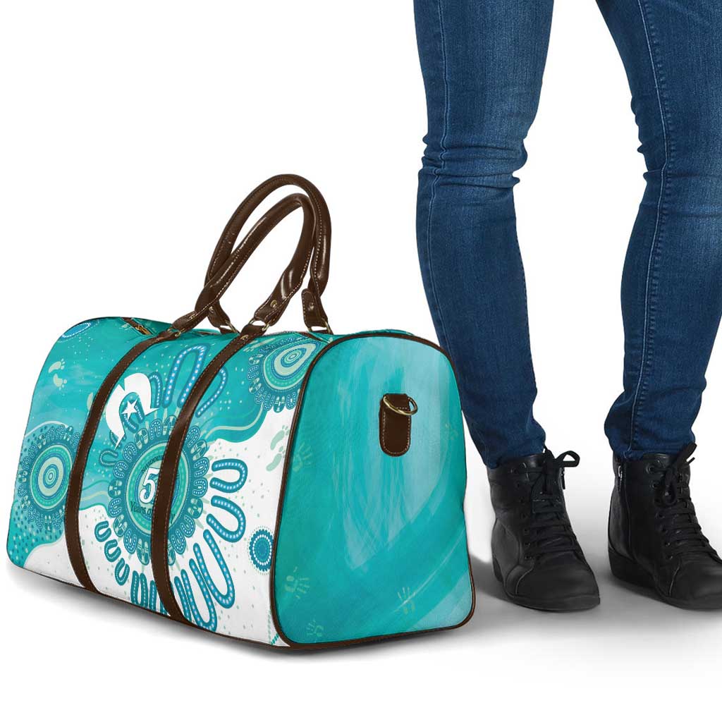 NAIDOC Week 2026 Travel Bag 50 Years Deadly Dhari Cyan Aboriginal Art