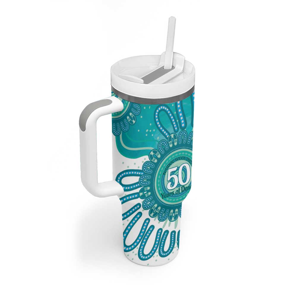 NAIDOC Week 2026 Tumbler With Handle 50 Years Deadly Dhari Cyan Aboriginal Art
