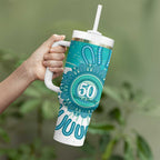 NAIDOC Week 2026 Tumbler With Handle 50 Years Deadly Dhari Cyan Aboriginal Art