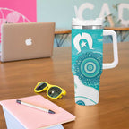 NAIDOC Week 2026 Tumbler With Handle 50 Years Deadly Dhari Cyan Aboriginal Art