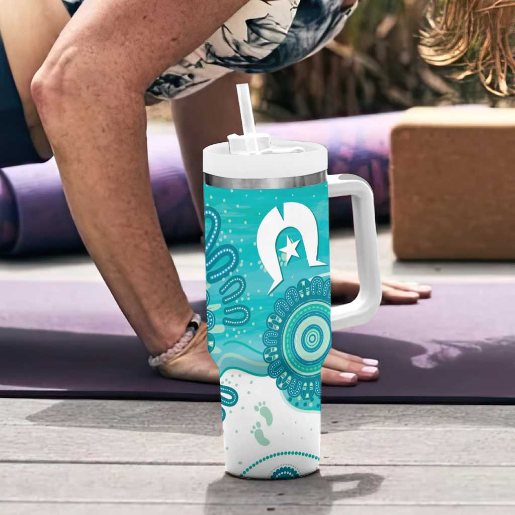 NAIDOC Week 2026 Tumbler With Handle 50 Years Deadly Dhari Cyan Aboriginal Art
