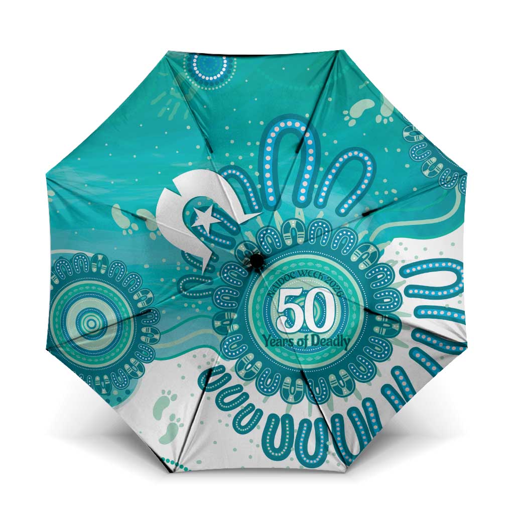 NAIDOC Week 2026 Umbrella 50 Years Deadly Dhari Cyan Aboriginal Art