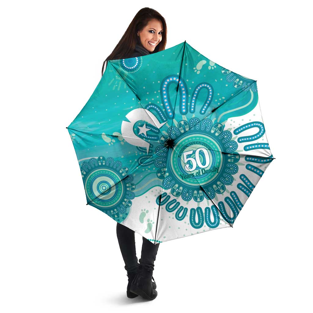 NAIDOC Week 2026 Umbrella 50 Years Deadly Dhari Cyan Aboriginal Art