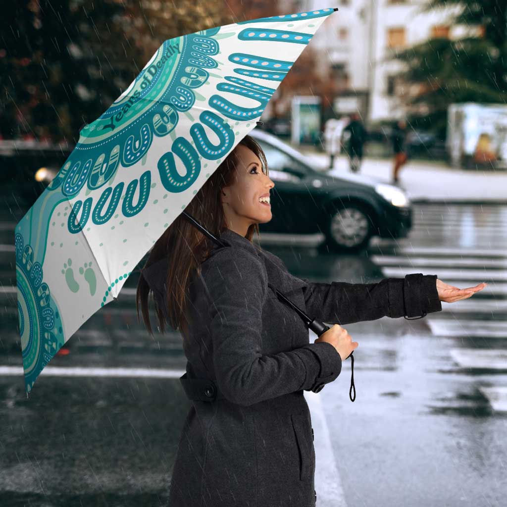 NAIDOC Week 2026 Umbrella 50 Years Deadly Dhari Cyan Aboriginal Art
