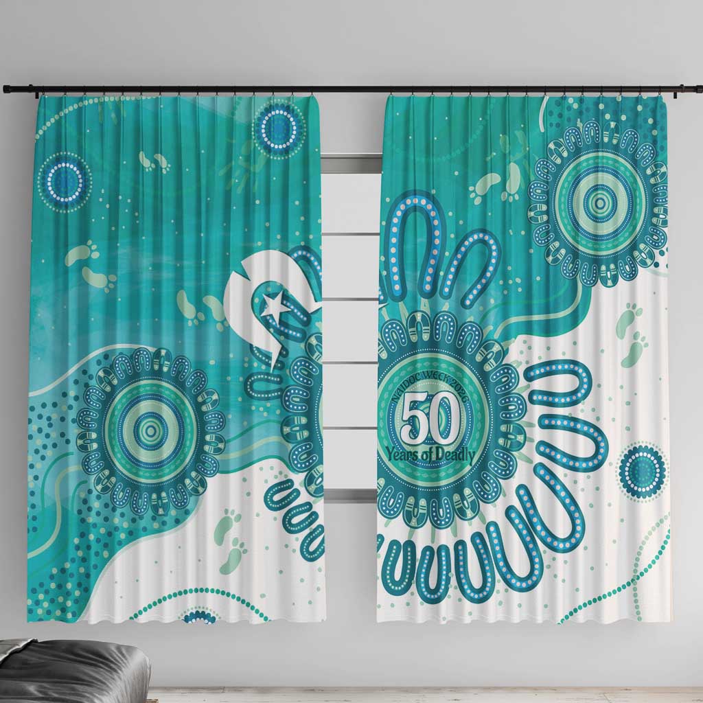 NAIDOC Week 2026 Window Curtain 50 Years Deadly Dhari Cyan Aboriginal Art