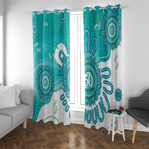 NAIDOC Week 2026 Window Curtain 50 Years Deadly Dhari Cyan Aboriginal Art