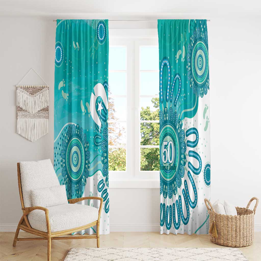 NAIDOC Week 2026 Window Curtain 50 Years Deadly Dhari Cyan Aboriginal Art