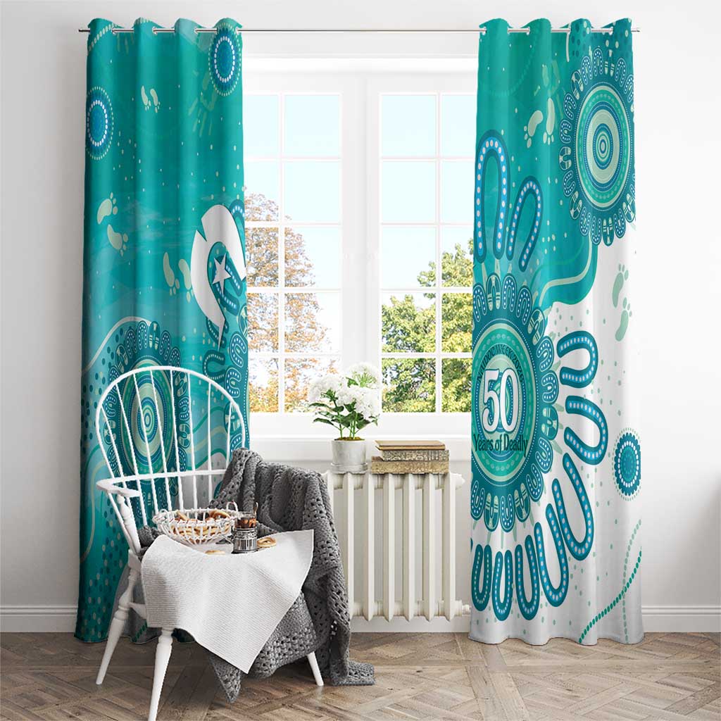 NAIDOC Week 2026 Window Curtain 50 Years Deadly Dhari Cyan Aboriginal Art