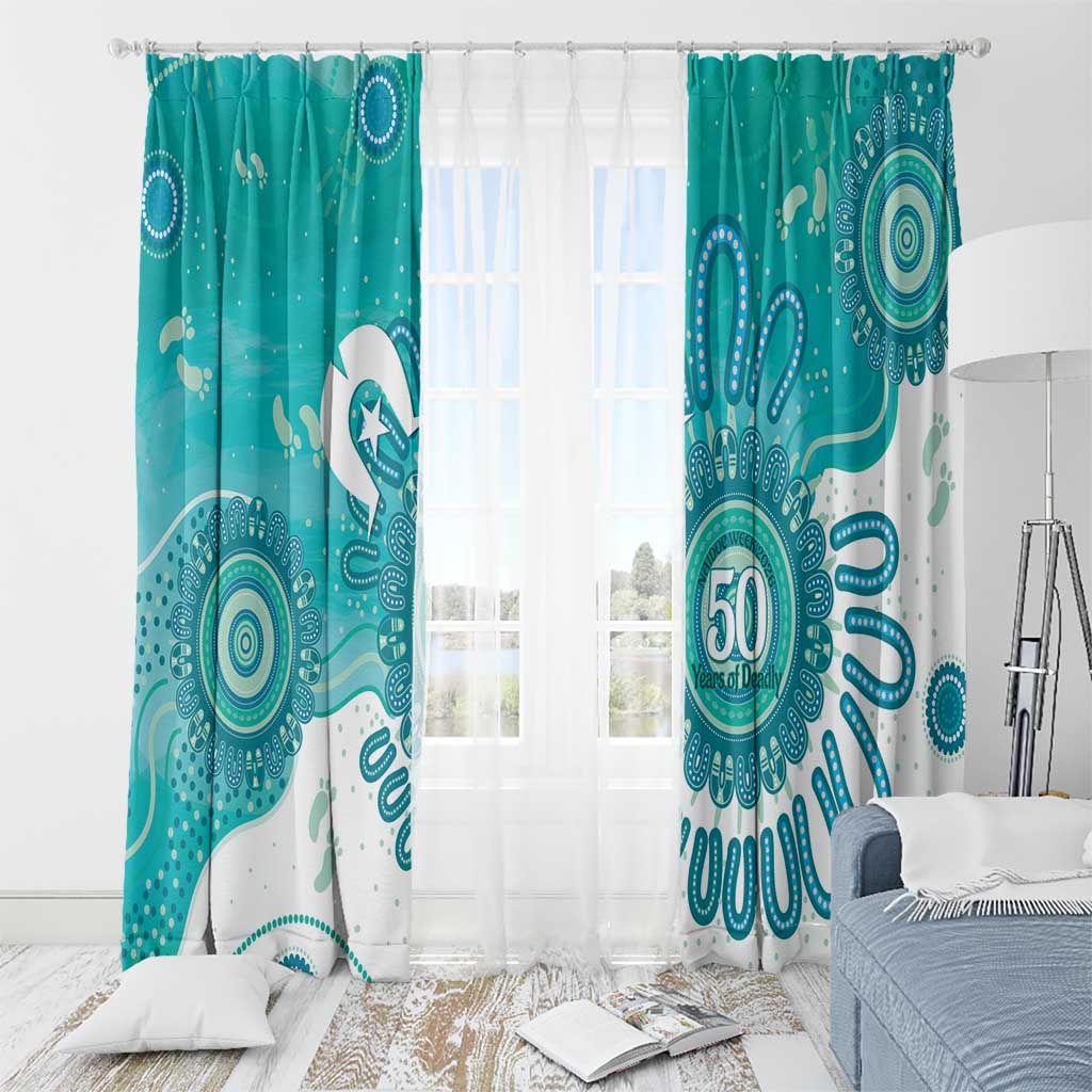 NAIDOC Week 2026 Window Curtain 50 Years Deadly Dhari Cyan Aboriginal Art