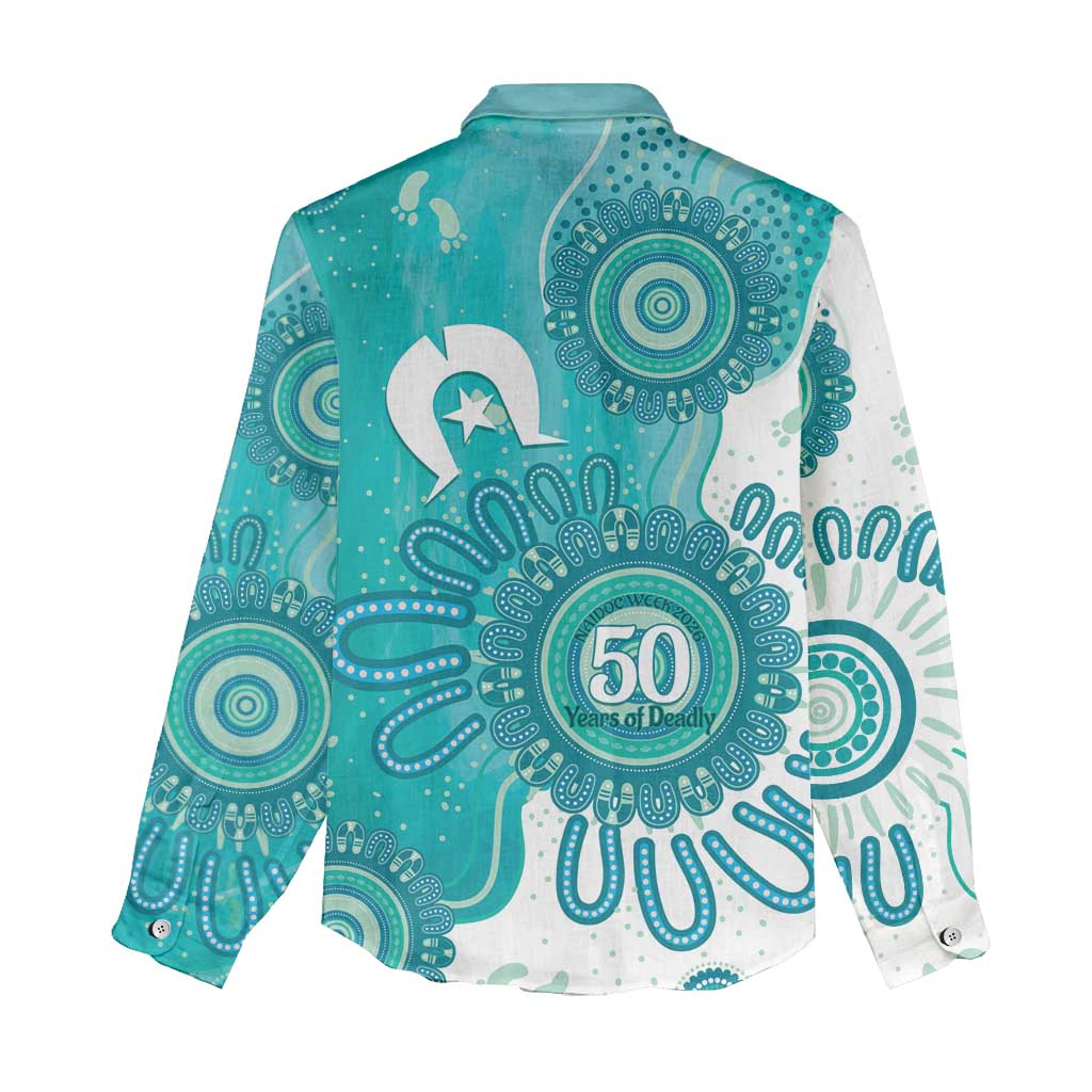 NAIDOC Week 2026 Women Casual Shirt 50 Years Deadly Dhari Cyan Aboriginal Art