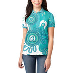 NAIDOC Week 2026 Women Polo Shirt 50 Years Deadly Dhari Cyan Aboriginal Art