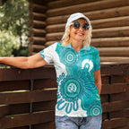 NAIDOC Week 2026 Women Polo Shirt 50 Years Deadly Dhari Cyan Aboriginal Art
