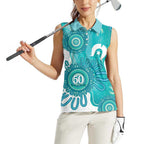 NAIDOC Week 2026 Women Sleeveless Polo Shirt 50 Years Deadly Dhari Cyan Aboriginal Art