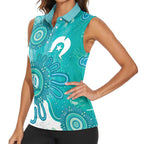 NAIDOC Week 2026 Women Sleeveless Polo Shirt 50 Years Deadly Dhari Cyan Aboriginal Art