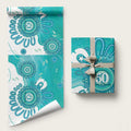 NAIDOC Week 2026 Wrapping Paper 50 Years Deadly Dhari Cyan Aboriginal Art