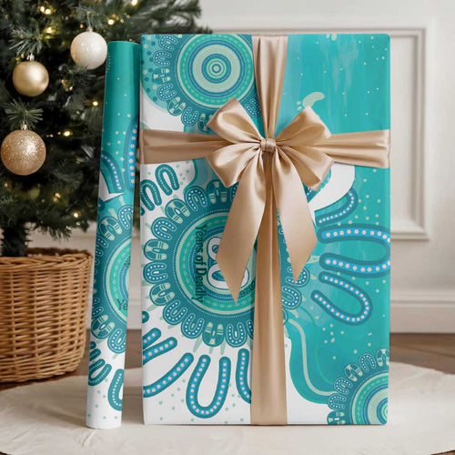 NAIDOC Week 2026 Wrapping Paper 50 Years Deadly Dhari Cyan Aboriginal Art