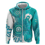 NAIDOC Week 2026 Zip Hoodie 50 Years Deadly Dhari Cyan Aboriginal Art