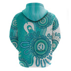 NAIDOC Week 2026 Zip Hoodie 50 Years Deadly Dhari Cyan Aboriginal Art