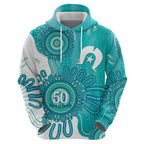NAIDOC Week 2026 Zip Hoodie 50 Years Deadly Dhari Cyan Aboriginal Art