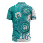 NAIDOC Week 2026 Zipper Polo Shirt 50 Years Deadly Dhari Cyan Aboriginal Art