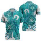 NAIDOC Week 2026 Zipper Polo Shirt 50 Years Deadly Dhari Cyan Aboriginal Art