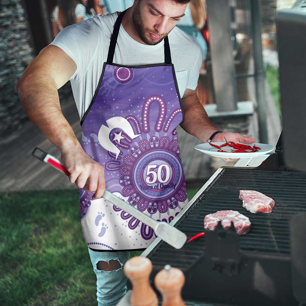 NAIDOC Week 2026 Apron 50 Years Deadly Dhari Purple Aboriginal Art