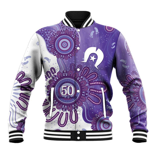 NAIDOC Week 2026 Baseball Jacket 50 Years Deadly Dhari Purple Aboriginal Art