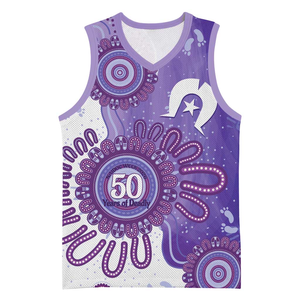 NAIDOC Week 2026 Basketball Jersey 50 Years Deadly Dhari Purple Aboriginal Art