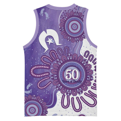 NAIDOC Week 2026 Basketball Jersey 50 Years Deadly Dhari Purple Aboriginal Art