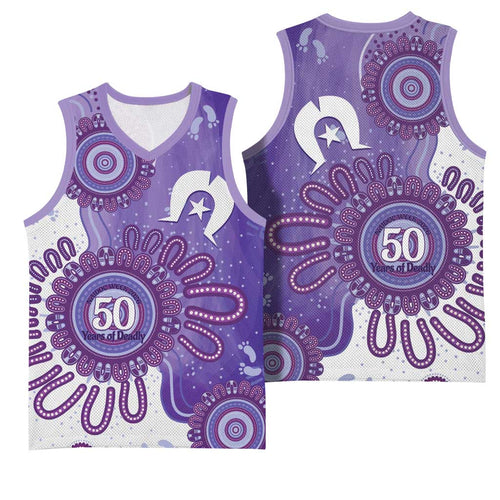 NAIDOC Week 2026 Basketball Jersey 50 Years Deadly Dhari Purple Aboriginal Art