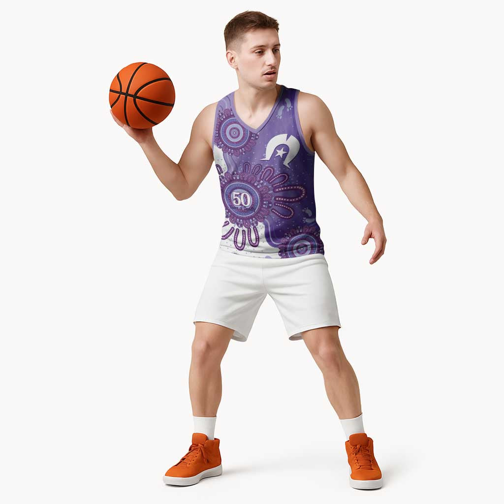 NAIDOC Week 2026 Basketball Jersey 50 Years Deadly Dhari Purple Aboriginal Art